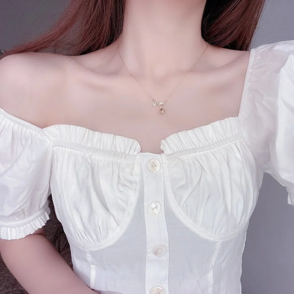 NEW 14K Gold Plated Diamond Rose Necklace d